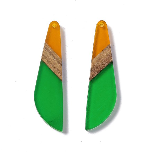 Transparent Resin Walnut Wood Big Pendants Knife Charms Lime Green 53x13.5x3.5mm Hole: 2mm