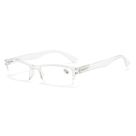Transparent Retro Rectangle Spring Hinge Reading Glasses 1.00 for Men and Women, Clear Half Rimless Lightweight Plastic Readers +1.00