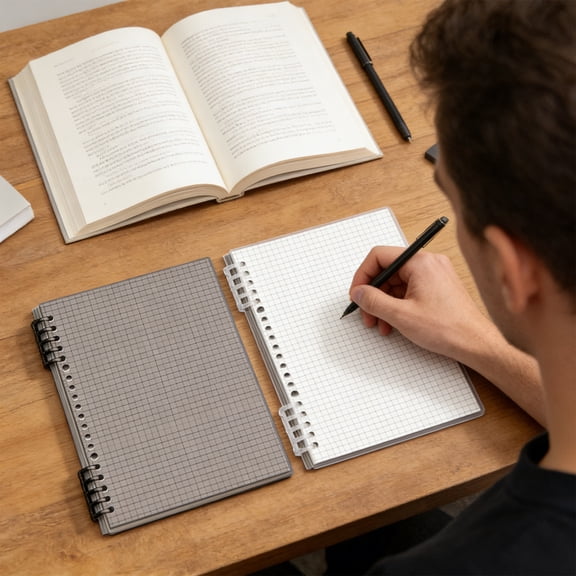 Transparent Ring Binder Notebook, Detachable A5 Notepad with Grid Lines, 360° Foldable Design for Note-taking, Thick Paper Prevents Bleed-through, Topliu