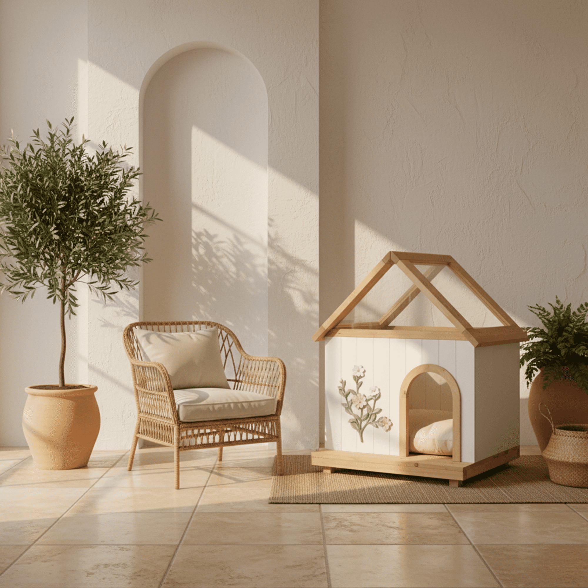 Transparent Roof Pet House with Floral Carving FSC-Certified Cedar Indoor Shelter for Cats & Small Dogs 24*22*32