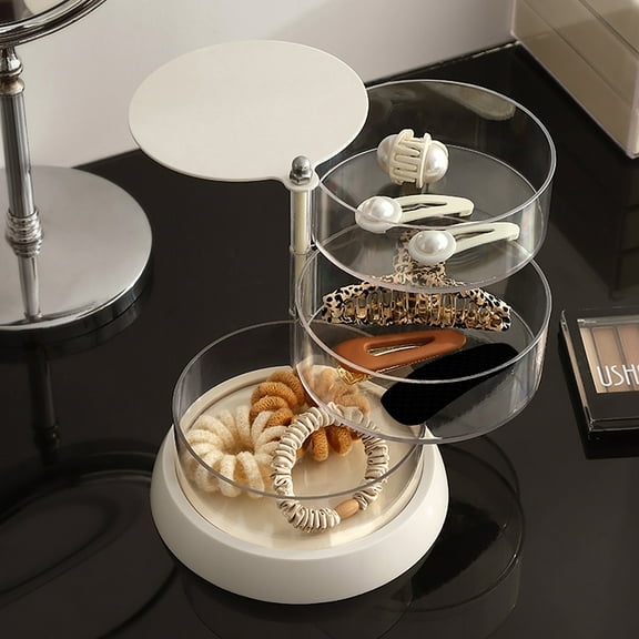 Transparent Rotating Jewelry Organizer Box | 5-Layer Ring & Earring Storage | Hair Clip & Accessories Holder | Compact Vanity Organizer | Clear View Design