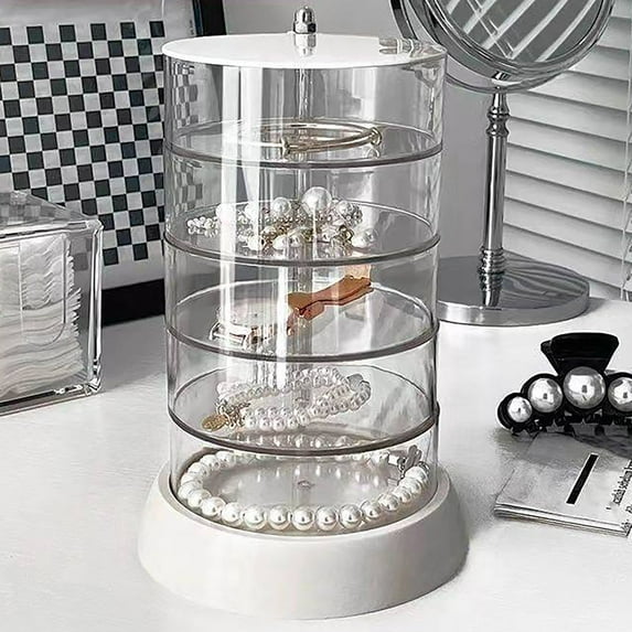 Transparent Rotating Multi-layer Jewelry Storage Box | Organizer for Rings, Earrings, Hair Clips & Accessories | Compact Vanity Organizer with Clear Compartments