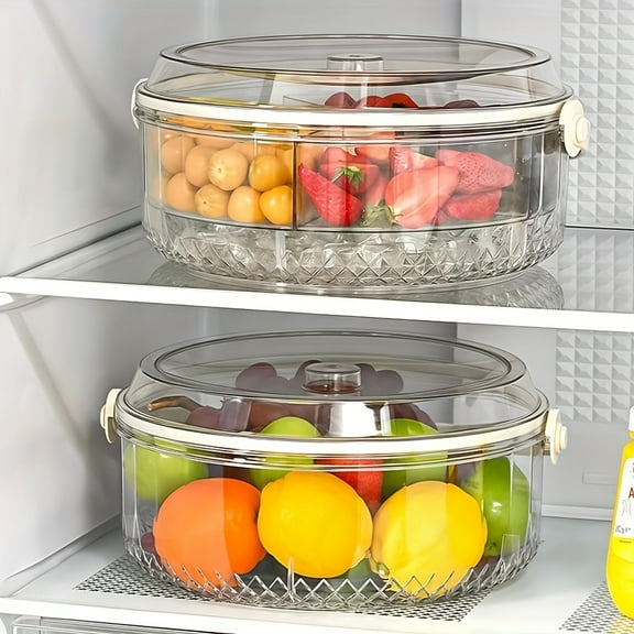 Transparent Rotating Vegetable Serving Tray with Lid & Dipping Compartment, for Parties, Picnics, Catering, Sushi, Appetizers, Travel-Friendly Food Container & Fridge Storage Box
