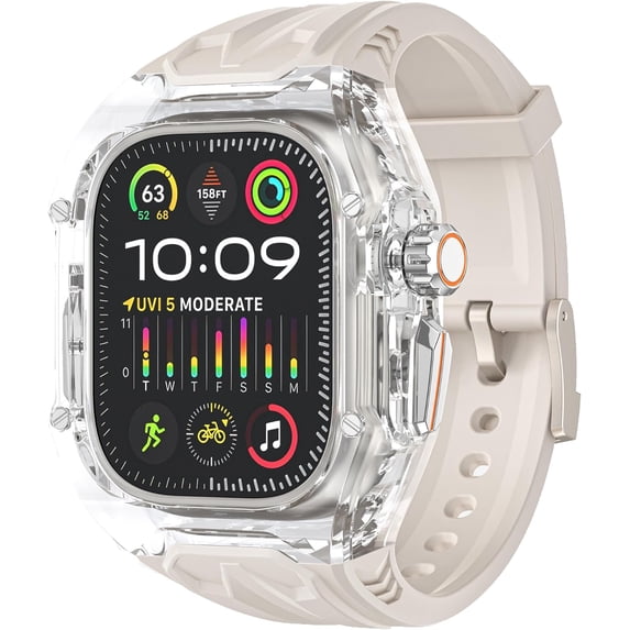 Transparent Rugged Case with Band Compatible with Apple Watch Series 10 46mm Bands, Luxury Crystal Clear Military Protective Cover Bumper Tactical for iWatch Series 10 46mm Strap (Black Black, 46mm)