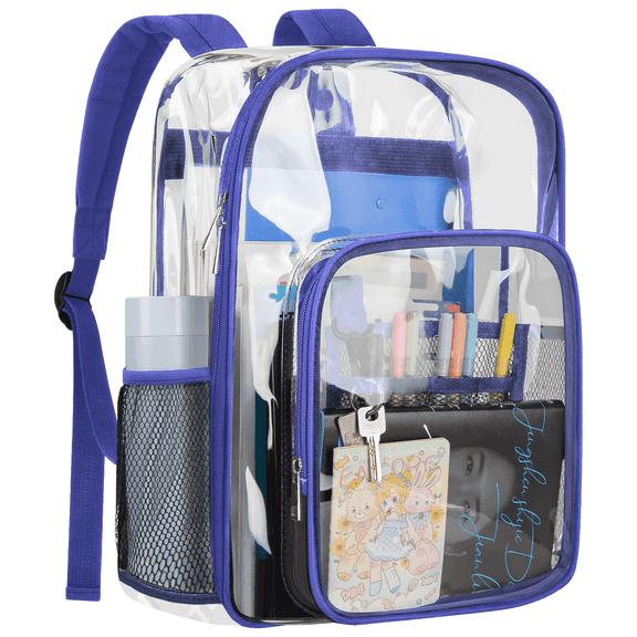 Cshidworld Large Transparent Backpack, Clear Backpack with Water-Resistant PVC Plastic and Ruggedly Shoulder Straps, for Work, Workplace, Stadium, Travel, Security, Festival, College, Blue