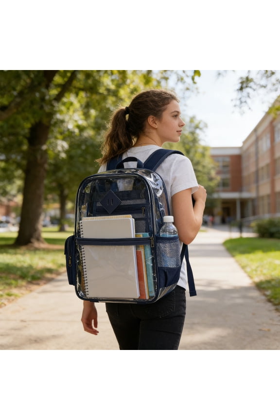 Transparent School Backpack, Large Capacity PVC Bag with Multi-Compartment Storage, Comfortable Thickened Straps, Security Friendly Design for Concerts Travel Campus Classes and Daily Commute