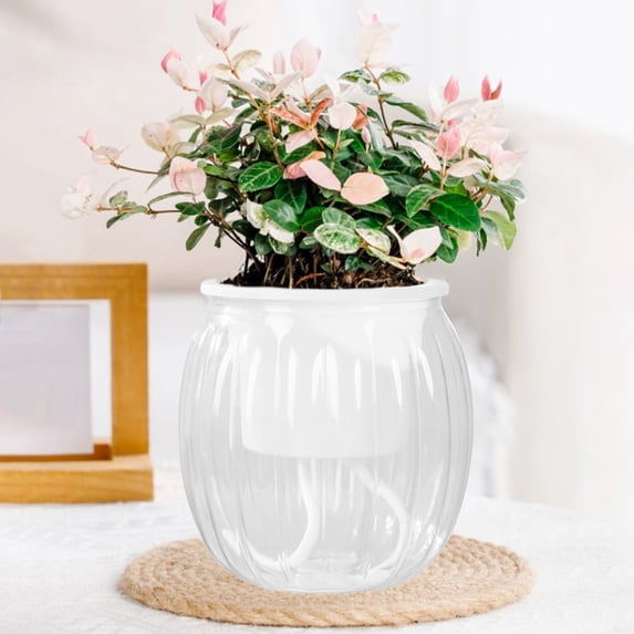 Transparent Self-Watering Hydroponic Container, Large Water Storage Plastic Flower Pot, Lazy Vessel for Indoor Desktop Greenery