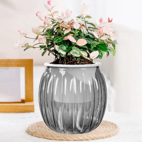 Transparent Self-Watering Hydroponic Container, Large Water Storage Plastic Flower Pot, Lazy Vessel for Indoor Desktop Greenery