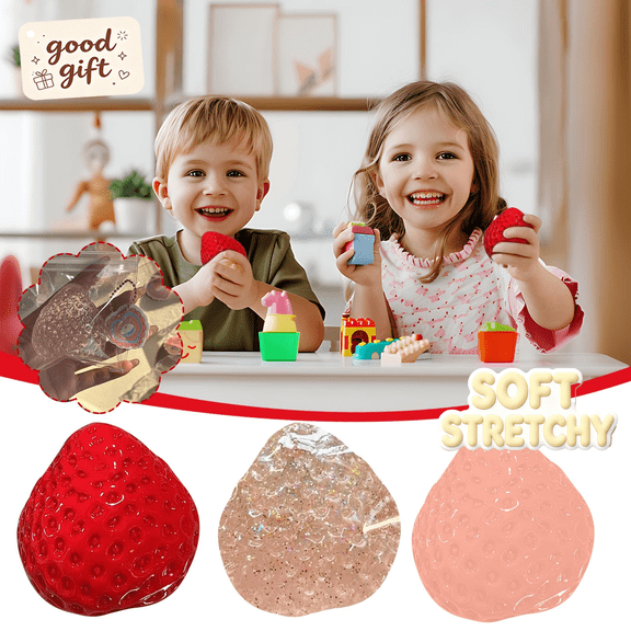 Transparent Shiny Strawberry Shaped Squishies Toys, Soft Stretchy Squeeze, Slow Rise Sensory Fidgets, Anxiety Stress Relief, Christmas Birthday Gifts for Adults Kids, Party Favor, Stocking Stuffers