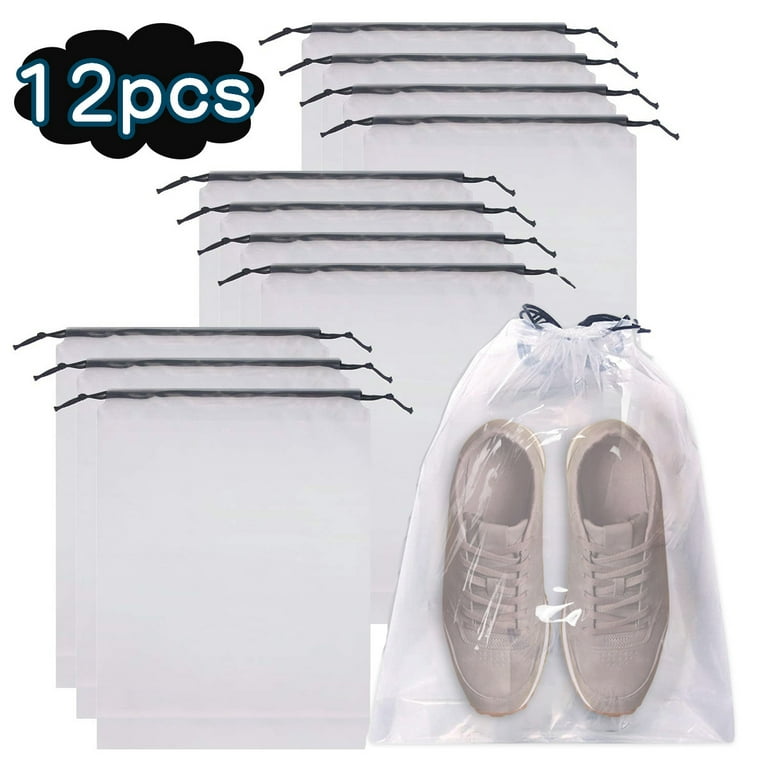 Set of 12 Transparent Shoe Bags for Travel Large Clear Shoes Storage  Organizers Pouch with Rope for Men and Women