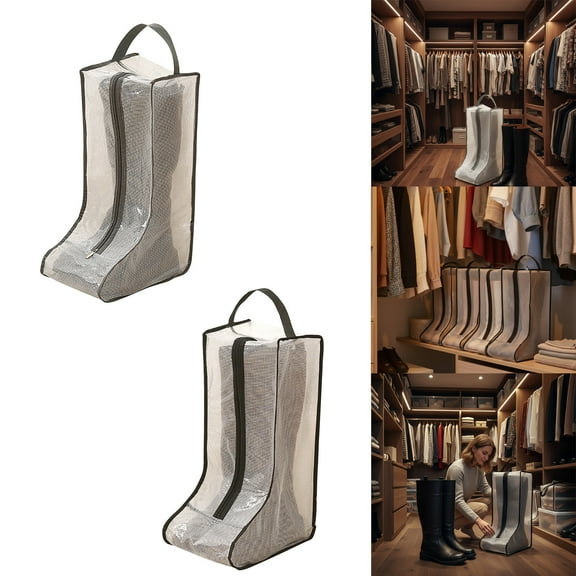 Transparent Shoe Dust Bag Large Capacity | Waterproof Boot Storage Organizer | Clear Mesh Polyester | Travel Portable Handle | Fits High Boots Sneakers | Dust & Moisture Protection 48x28x20cm