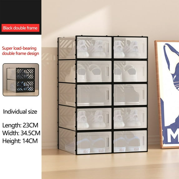 Transparent Shoe Storage Box | Side Opening Design | Heavy-Duty Plastic Shoe Cabinet | End Load-Bearing Shoe Organizer | Household Boot Rack | Rental House Storage Solution