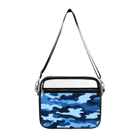 Transparent Shoulder Bag 8.710.2in Transparent Fashion Elastic Design For Work Life Travel Business Vector Camouflage Pattern Blue_1
