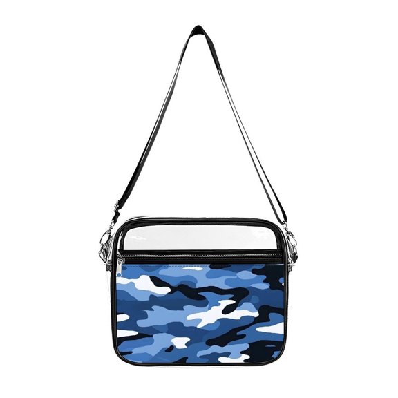 Transparent Shoulder Bag 8.710.2in Transparent Fashion Elastic Design For Work Life Travel Business Vector Camouflage Pattern Blue_2