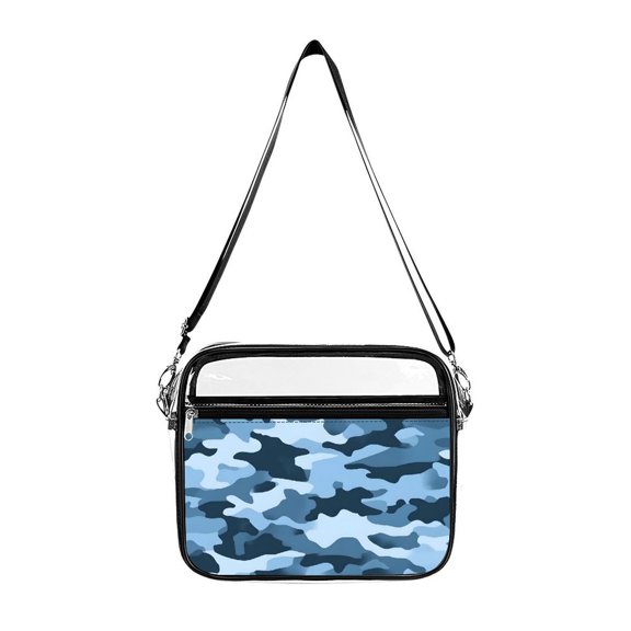 Transparent Shoulder Bag 8.710.2in Transparent Fashion Elastic Design For Work Life Travel Business Vector Camouflage Pattern Blue_3