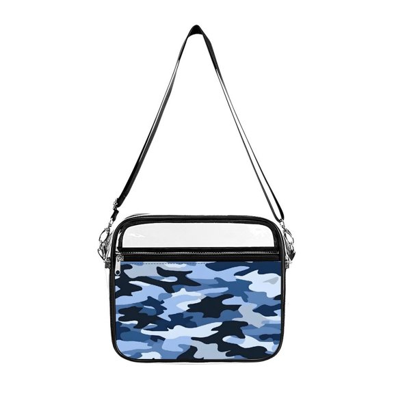 Transparent Shoulder Bag 8.710.2in Transparent Fashion Elastic Design For Work Life Travel Business Vector Camouflage Pattern Blue_4