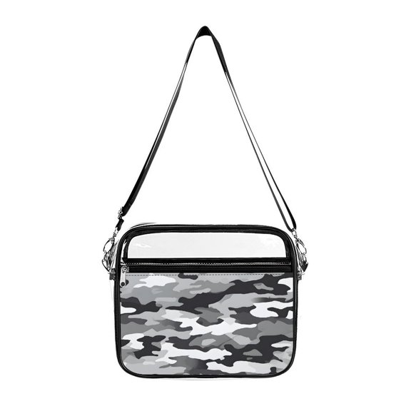 Transparent Shoulder Bag 8.710.2in Transparent Fashion Elastic Design For Work Life Travel Business Vector Camouflage Pattern Gray_1