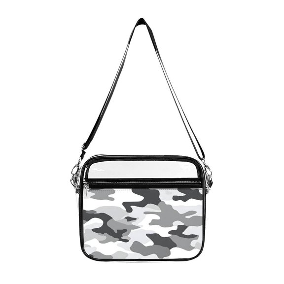 Transparent Shoulder Bag 8.710.2in Transparent Fashion Elastic Design For Work Life Travel Business Vector Camouflage Pattern Gray_2