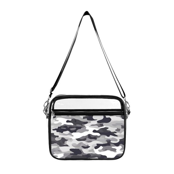 Transparent Shoulder Bag 8.710.2in Transparent Fashion Elastic Design For Work Life Travel Business Vector Camouflage Pattern Gray_4