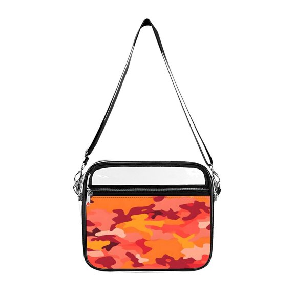 Transparent Shoulder Bag 8.710.2in Transparent Fashion Elastic Design For Work Life Travel Business Vector Camouflage Pattern Orange Red_1