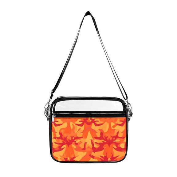 Transparent Shoulder Bag 8.710.2in Transparent Fashion Elastic Design For Work Life Travel Business Vector Camouflage Pattern Orange Red_2