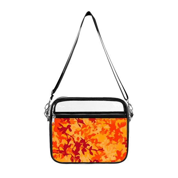 Transparent Shoulder Bag 8.710.2in Transparent Fashion Elastic Design For Work Life Travel Business Vector Camouflage Pattern Orange Red_3