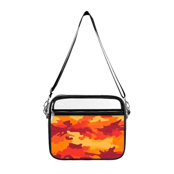 Transparent Shoulder Bag 8.710.2in Transparent Fashion Elastic Design For Work Life Travel Business Vector Camouflage Pattern Orange Red_4