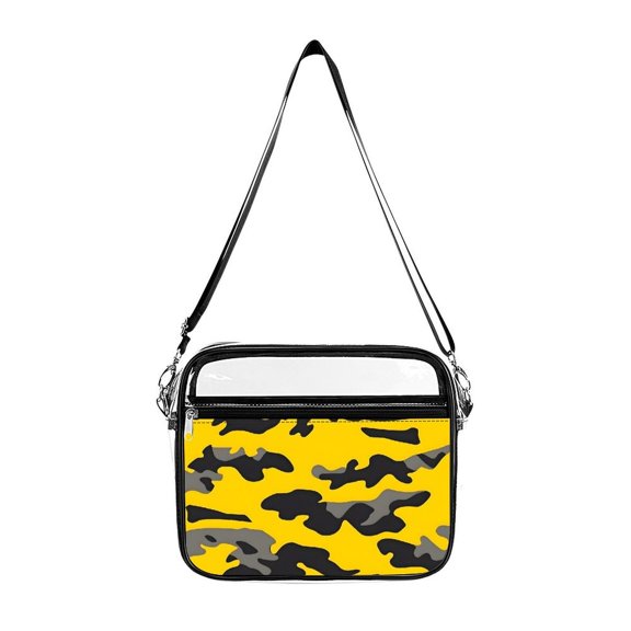 Transparent Shoulder Bag 8.710.2in Transparent Fashion Elastic Design For Work Life Travel Business Vector Camouflage Pattern Yellow_1