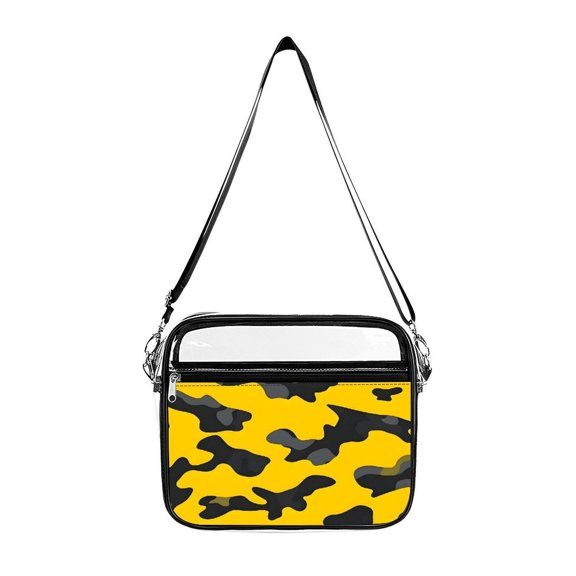 Transparent Shoulder Bag 8.710.2in Transparent Fashion Elastic Design For Work Life Travel Business Vector Camouflage Pattern Yellow_2