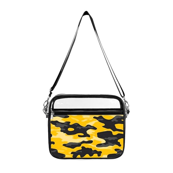 Transparent Shoulder Bag 8.710.2in Transparent Fashion Elastic Design For Work Life Travel Business Vector Camouflage Pattern Yellow_3