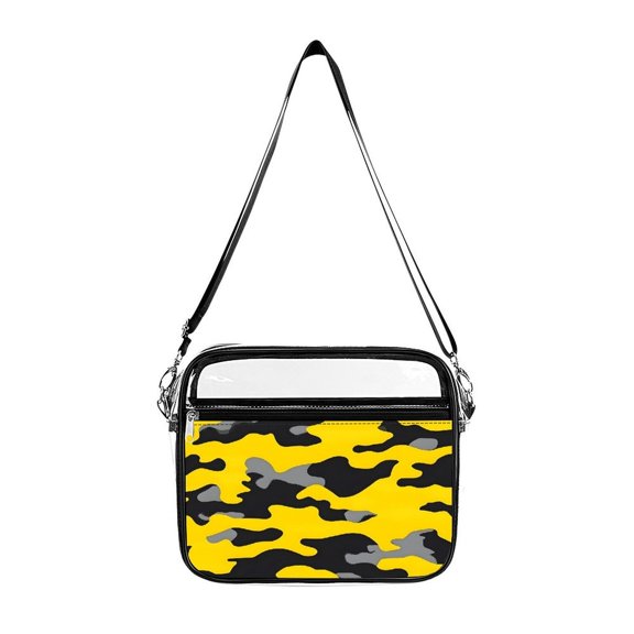 Transparent Shoulder Bag 8.710.2in Transparent Fashion Elastic Design For Work Life Travel Business Vector Camouflage Pattern Yellow_4