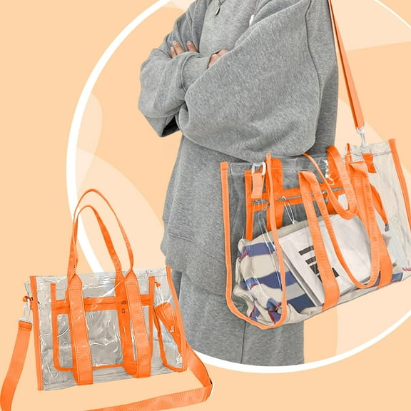 Transparent Shoulder Bag for Women 13.38x10.24x5.9 Inches Clear Stadium Approved HandbagforStorage/Organization(Orange),Ccwuwei