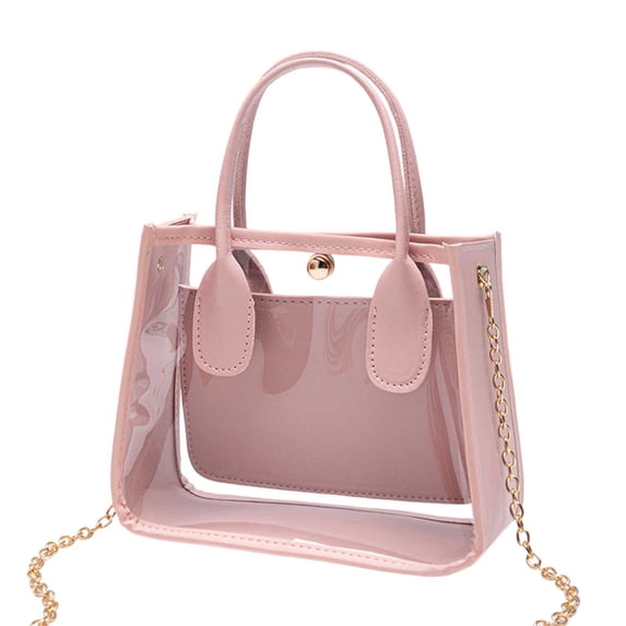 Transparent Shoulder Messenger Bag Fashion Chain Strap Crossbody Purse with Handle Cute Clear Tote for Daily Commute