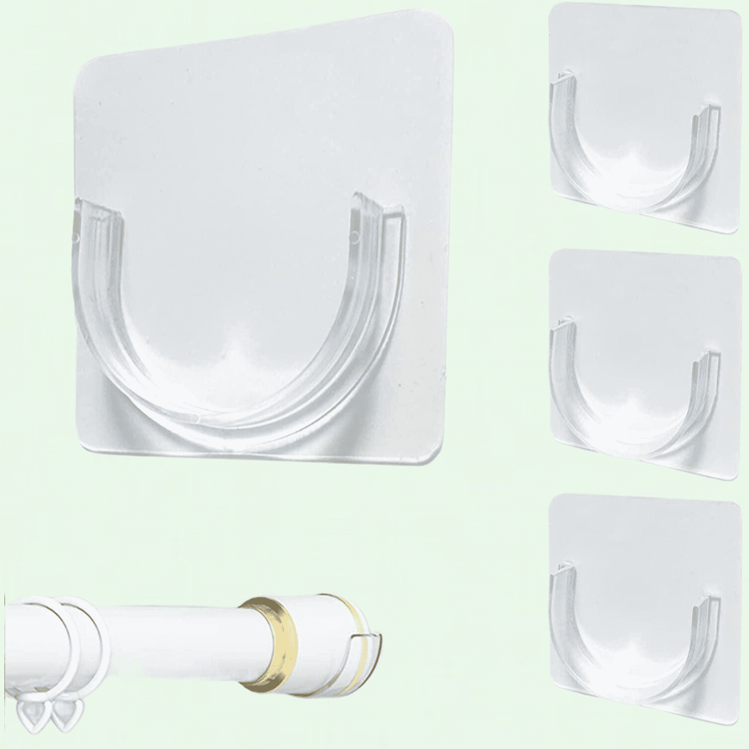 Transparent Shower Rod Bracket, No Drilling, Adhesive Tension Curtain