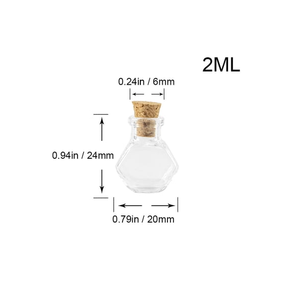 Transparent Small Pendant Bottles with Cork Mini Hexagon Glass Bottles Mini Glass Bottle 10pcs