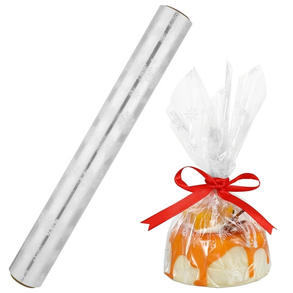 Transparent Snowflake Cellophane Paper Roll for Xmas Wrapper Packing and Decorative Gift Wrapping, 3000x43cm