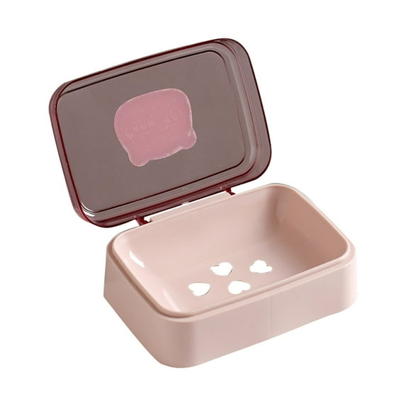 Transparent Soap Dish with Lid, Drainable Soap Holder for Bathroom, Kitchen, Shower, Countertop, Travel Soap Box, Easy Clean, Cuxi Transparent Soap Dish Pink