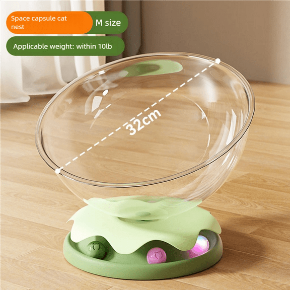 Transparent Space Capsule Cat Bed | All - Season, Play & Sleep Combo | Semi - Enclosed, for Kittens & Adult Cats | M & L Sizes