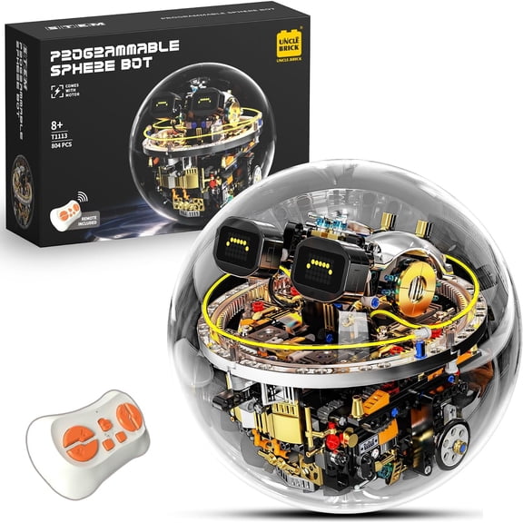 Transparent Spherical Robot Building Block Set,Stem Toys for Ages 14+,Programmable Remote-Controlled Powered,LED Expression Display and Cyberpunk Lighting,Holiday and Birthday Gifts
