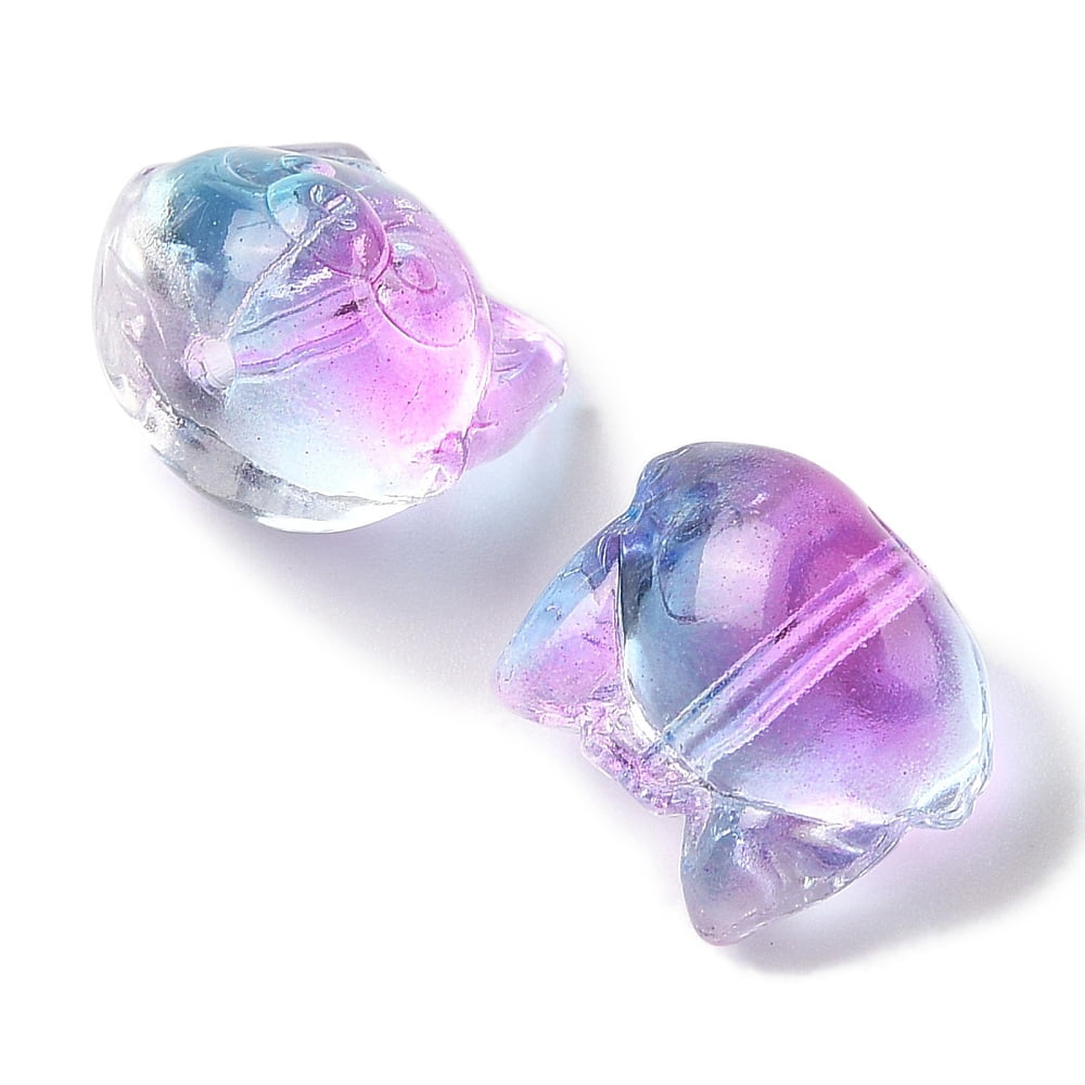 Transparent Spray Paint Glass Beads Cat Mixed color 12.5x14x11mm Hole: 1.4mm