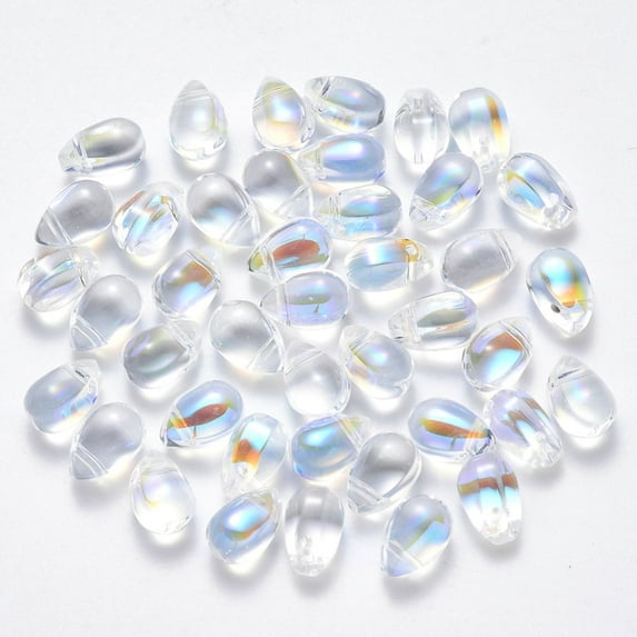Transparent Spray Painted Glass Charms AB Color Plated Teardrop Light Grey 9x6x6mm Hole: 1mm