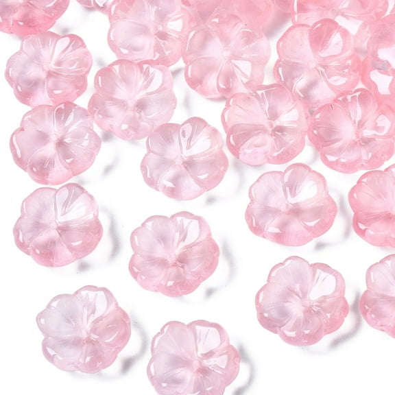 Transparent Spray Painted Imitation Jade Glass Beads Flower Flamingo 15x15x6mm Hole: 1.2mm DIY
