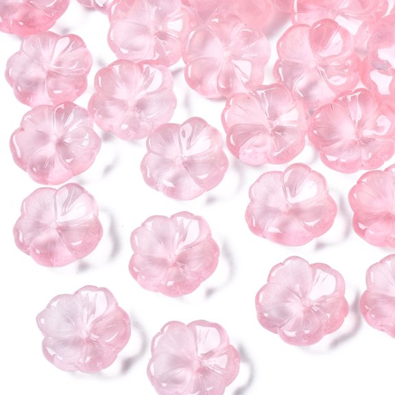 Transparent Spray Painted Imitation Jade Glass Beads Flower Flamingo 15x15x6mm Hole: 1.2mm