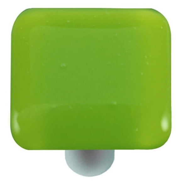 Transparent Spring Green Square Glass Cabinet Knob - Aluminum Post