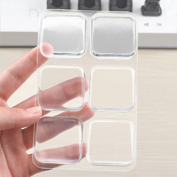 Transparent Square Door Stopper Wall Protector Set - 6-Piece Soft Rubber Door Handle Bumpers with Strong Self-Adhesive, Thickened Wall Shields (4 CM/Square, Clear)