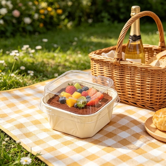 Transparent Square Paper Cup Cake Container with Clear Lid - Takeout Box for Fruit Cakes Desserts Bakery Packaging, Disposable Food Storage for Home Retail Bento Box with Visual Presentation