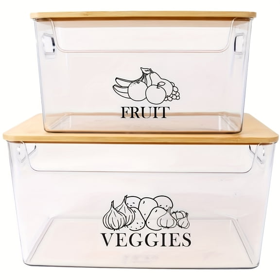 Transparent Stackable POTATO Onion Container with Bamboo Flip Lid for Pantry Kitchen Counter Refrigerator Storage