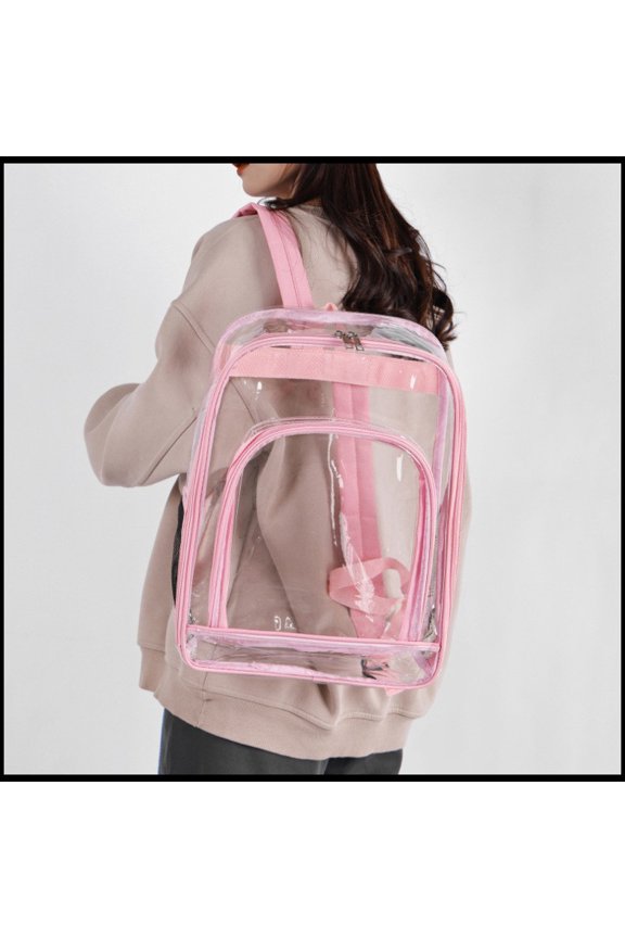 Transparent Stadium Approved Backpack, Clear Mini Multi-Pocket Bag for Concerts, Sports, Festivals & Beach, Durable Vinyl with Heavy-Duty Zippers, Easy to Clean, Ideal for Men & Women M Pink