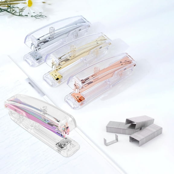 Transparent Stapler | Stylish Office Supplies | High-End Binding Tool | 24/6 Needle | Modern Gold & Color Options | Efficiently Binds Up To 8 Pages | Durable Plastic | Portable | 1 Pc