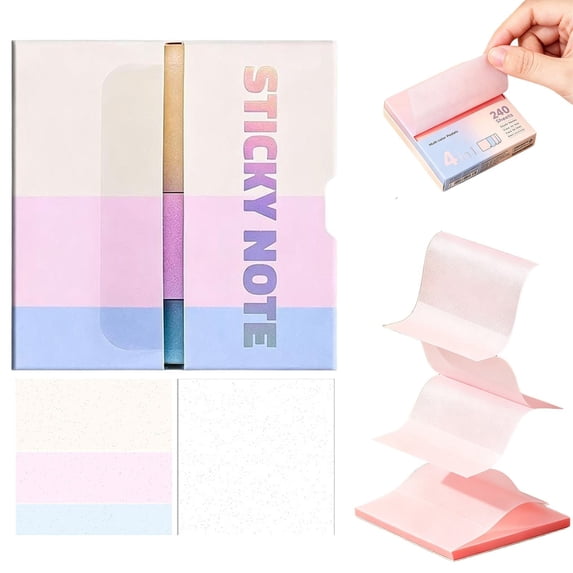 Transparent Sticky Notes 240 Sheets, 3x3 Inch Translucent Annotation Tabs with Dispenser, See-Through PET Sticky Tabs for Books, Planners, and Calendars, By Cosmug